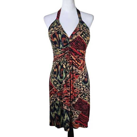 VTG Y2K Muse Halter Multicolor Abstract Dress Sz 10 Stretch Babydoll Urban - Picture 1 of 10